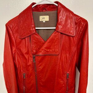 June Red Genuine Leather Motorcycle Biker Jacket